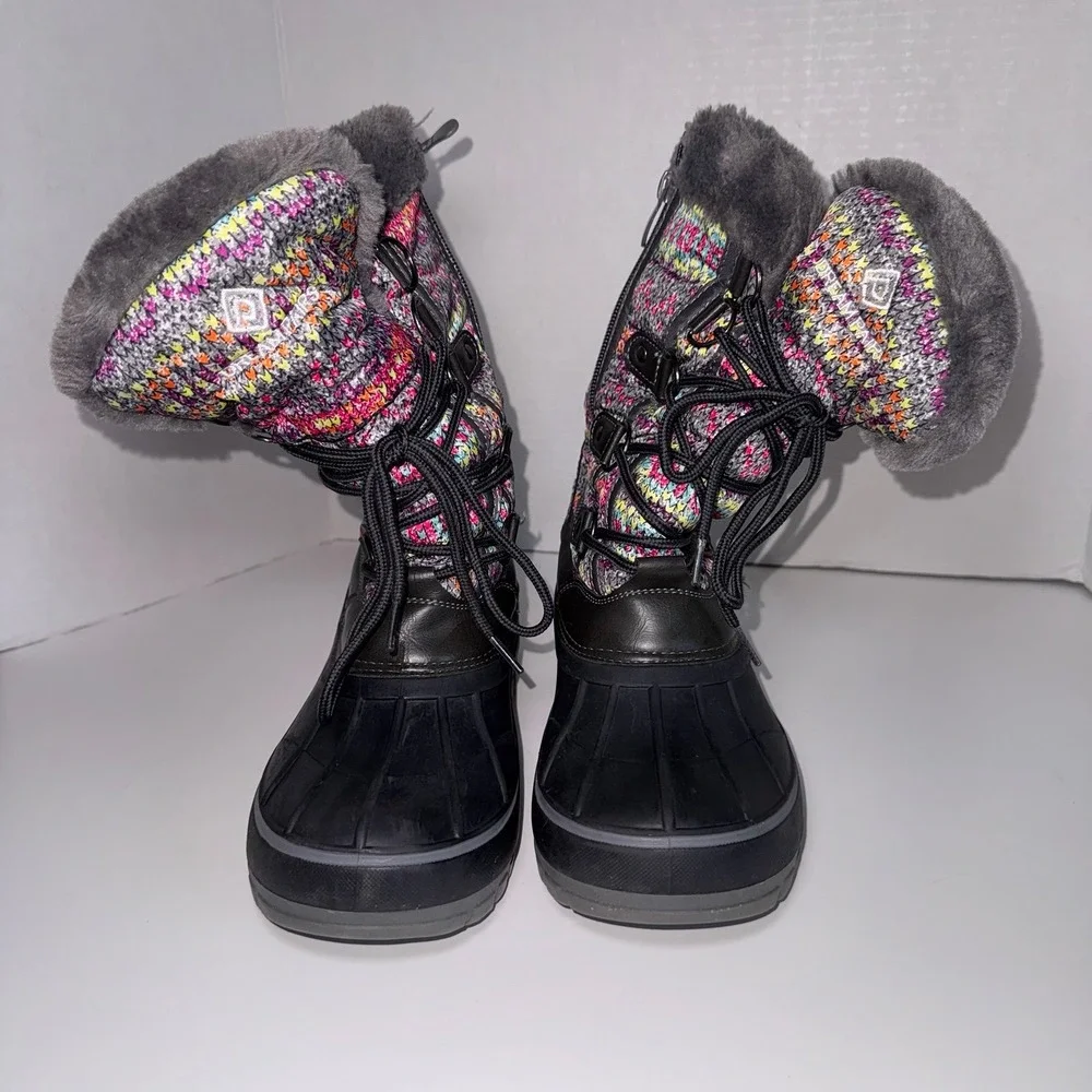 Dream Pairs Youth Girls Multicolor Knit Upper Waterproof Snow Boots - Size 4